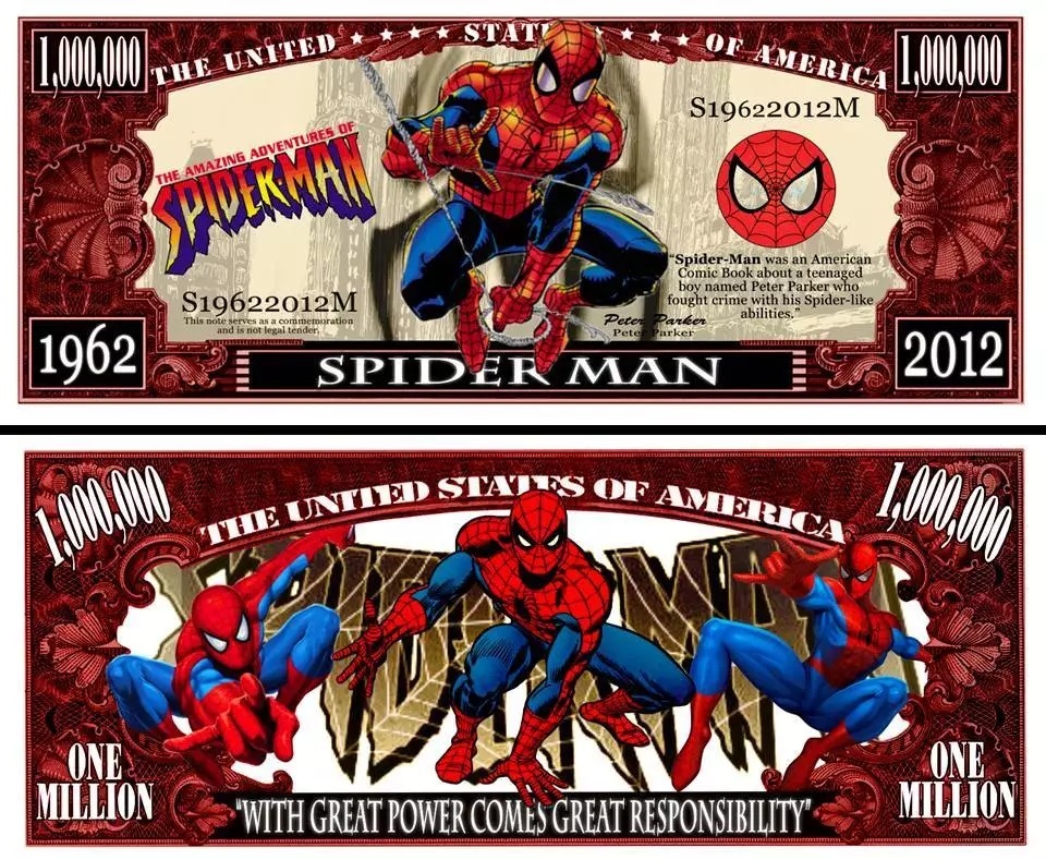 Free: Spiderman Million Dollar Bill Play Funny Money Novelty Note 
