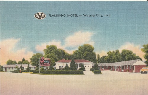 Vintage Unused Postcard: r: Linen: Flamingo Hotel, Webster City, Iowa
