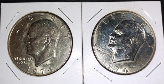 1974 D Eisenhower Dollar Value two silver dollars one low price with free shipping.