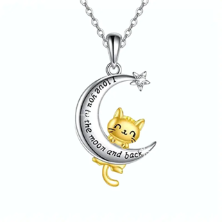 I Love U To The Moon And Back, Moon Cat Pendant Necklace NWT