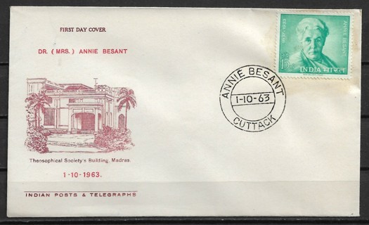 1963 India Sc377 Dr. Annie Besant FDC