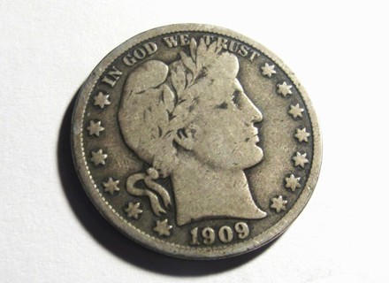 ★★ 1909-S BARBER HALF DOLLAR F ★★ **90% SILVER** "BETTER DATE"