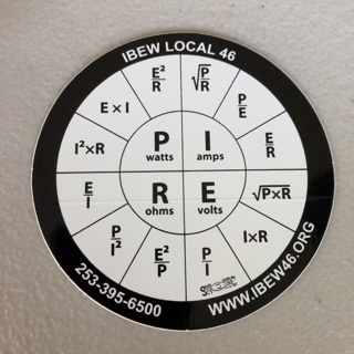 Sticker - IBEW Local 46 (watts, amps, ohms, volts)