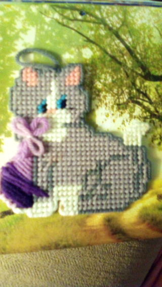 5" Handmade, Needlepoint ,Kitty magnet / hanging decoration 