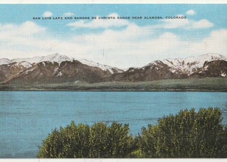 Vintage Unused Postcard: Linen: (gin): Colorado: San Louis Lake & Range Christo Range, Alamosa