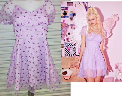 BRAND New Romwe Lolita Fairy WOMENS DRESS 8/10 Tie Back Pixie Mini Purple