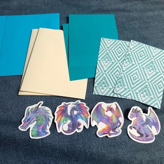 2 Handmade Kits for Dragon Cards with Envelopes, Free Mail