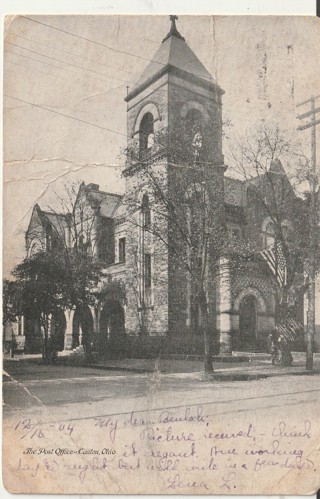 Vintage Used Postcard: g: 1904 Post Office, Canton, OH