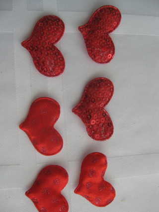 Red puffy hearts with sequins, 6 pcs. sewing, other crafts, 1.5"x1"