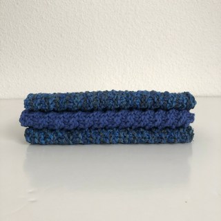 Set of 3 cotton knit washcloths - dark blue kitchen dishcloths GIN gets 2 sets
