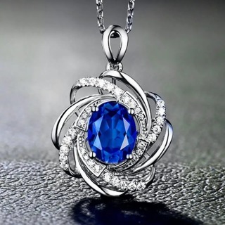 Sapphire Crystal Pendant Necklace For Women Oval Flower Spiral