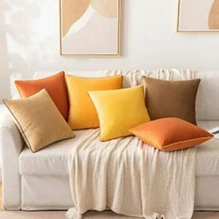 Set of 2 Pumpkin Orange Decorative Throw Pillow Covers Modern Solid Outdoor 17"