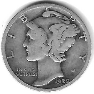 1929 Mercury Dime 90% Silver U.S. 10 Cent Coin