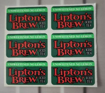 Six Unsweetened No Lemon Liptons Brew Iced Tea Stickers