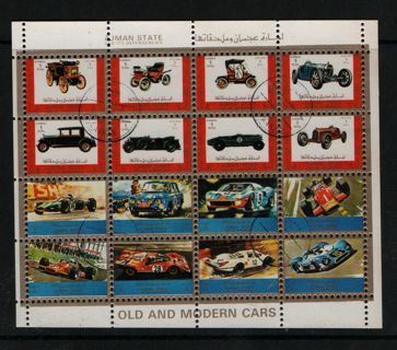 mini sheet of 16 mini stamps Theme old and modern cars