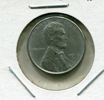 1943 S Lincoln Wartime Steel Cent-Struck Thru Grease