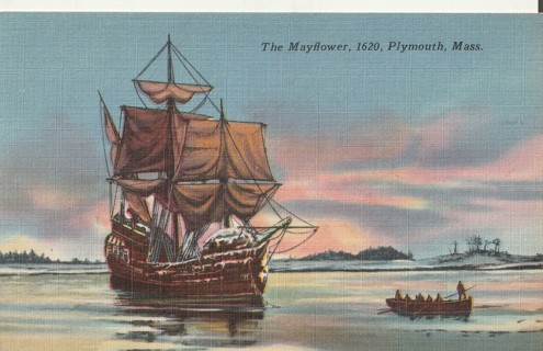 Vintage Unused Postcard: b: Linen: The Mayflower, Plymouth, MA