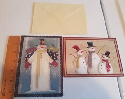 ☃ 2 Snowman (with Glitter) Christmas Cards w/Envelopes (#1)☃