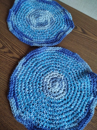Lot of 2 Hand Crocheted Cotton Round Dishcloths 