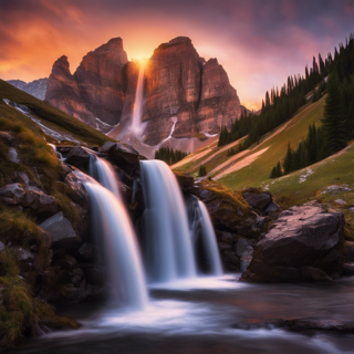 Listia Digital Collectible: Mountain waterfall at sunset