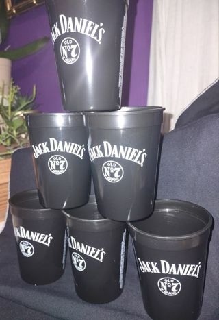 6 New Black Jack Daniels cups & 1 New Large Jagermeister Bandana tiered Barware auction