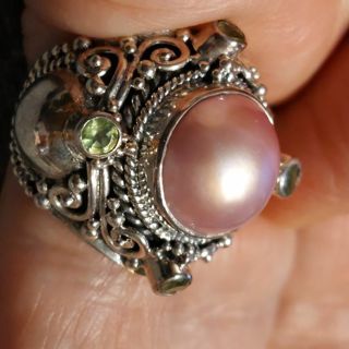 Novica sterling silver pearl peridot ring sz 6