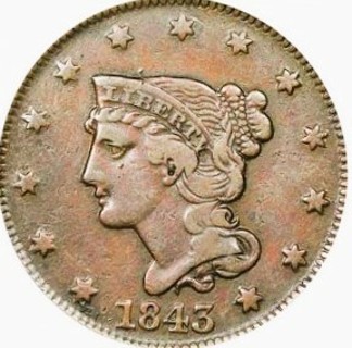1843 Large Cent, Circulated,  Defined Highlights & Date, Refundable, Genuine, Insured