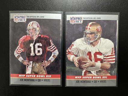 Joe Montana 1990 NFL Pro Set MVP Collectible #16 & #19 VG-EX Cards