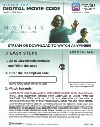 The Matrix Resurrections Blu-ray Code