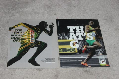 (2) Usain Bolt Gatorade Magazine Print Ads/Posters That’s G. 2009 2013