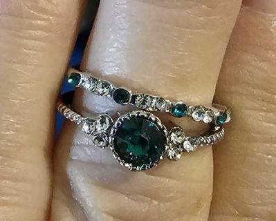 2 PC Size 8 Faux Emerald Ring Set