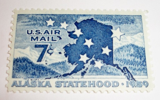 Scott #C-53, US Airmail Alaska Statehood, 1 Useable 7¢ US Postage Stamp. Has Original Gum.