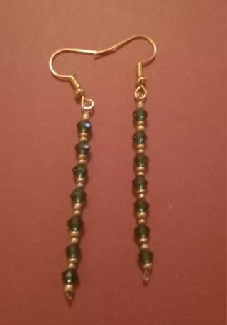 Gold and green crystal beaded hook earrings 3"