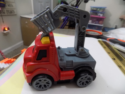 Red and gray crane car 5 inch with cherry picker style basket