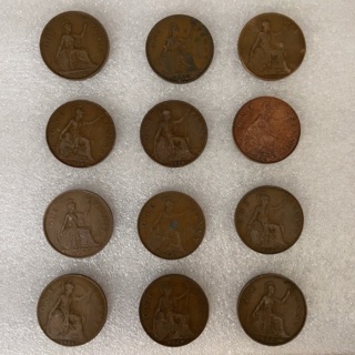 Lot of 12 British One Penny coins