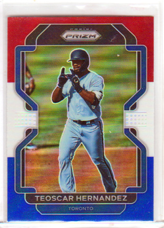 Teoscar Hernandez 2022 Panini Prizm Red, White & Blue Card #186, Toronto Blue Jays, (EL)