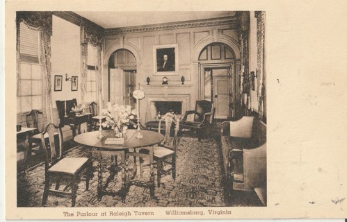 Vintage Unused Postcard: b&w: Parlor at Raleigh Tavern, Williamsburg, VA