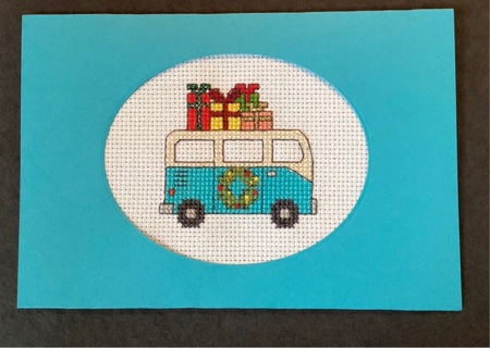 Cross Stitch Christmas Card - VW van with presents 
