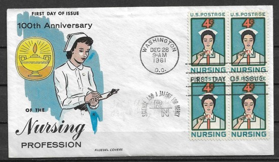 1961 Sc1190 Nursing Profession Centennial block of 4 FDC