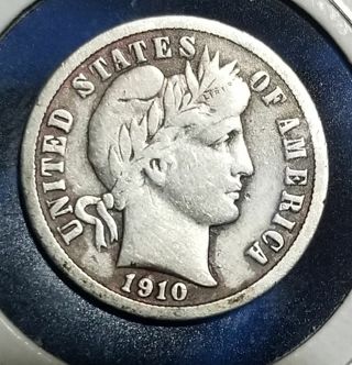 1910 Barber Dime~ antique US coin 90% silver US coin 114 year old~ can see Liberty! High grade