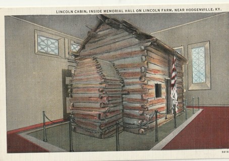 Vintage Unused Postcard: (d) Linen: Abraham Lincoln Cabin, near Hodgenville, KY