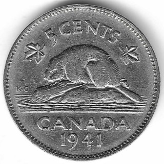 Vintage 1941 Canada 5 Cent Coin King George VI