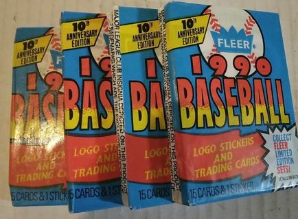 4-1990 Fleer Baseball Wax Packs w/Gum