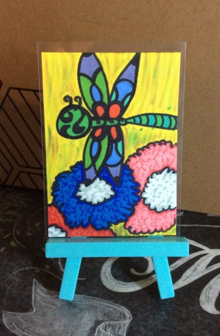 Flying Dragonfly original drawing aceo