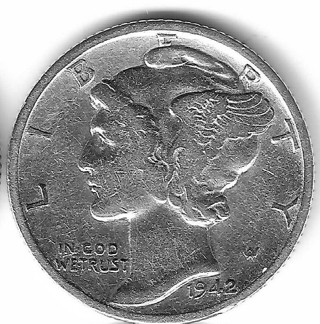 1942-D Mercury Dime 90% Silver U.S. 10 Cent Coin