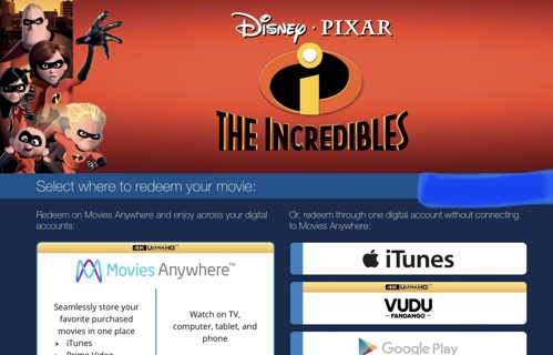 Disney Pixar The Incredibles 4K UHD Digital Code 