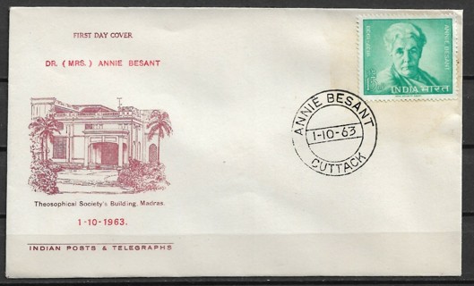 1963 India Sc377 Annie Beasant FDC