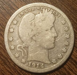 1914 USA Silver Barber Quarter Full bold date!