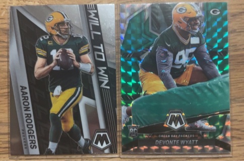 Green Bay Packers Green Prizm Parallel Rookie Devonte Wyatt Aaron Rodgers