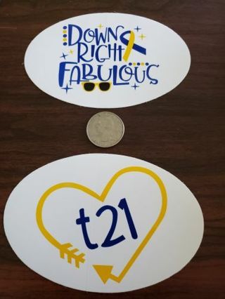 Down Right Fabulous & T21 Vinyl Decals Laptop Phone Flask Bottle Sticker Down's Syndrome Awareness